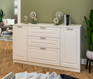 Комод Гранд / Ливерпуль СБ-3526 Дуб Приморский Белый/МДФ Классика Светлый