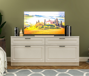 Тумба под телевизор Гранд / Ливерпуль СБ-3519 Дуб Приморский Белый/МДФ Классика Светлый