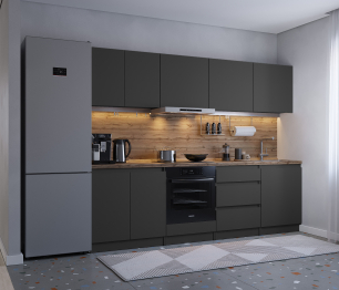 Кухонный гарнитур Леон прямой 260 см, диамант серый