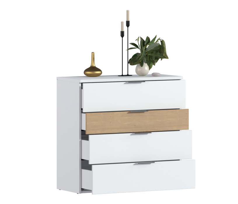 Комоды, Комод Мальта СБ-3296 Белый/Дуб Гамильтон,МДФ Белый