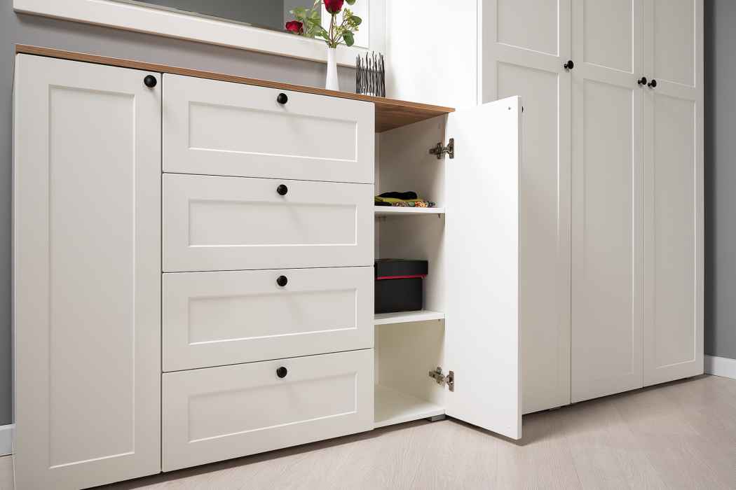 Комоды, Комод Остин 16.221, белая шагрень, дуб золотой крафт