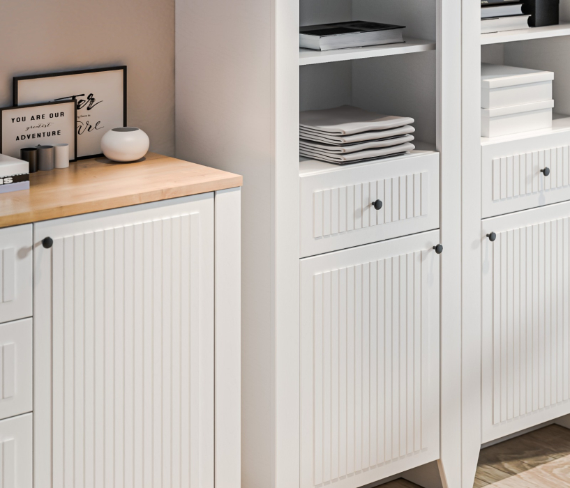 Комоды, Комод Монтана СБ-3547 Белый Альпийский,Дуб Гамильтон/МДФ Дуб Белый