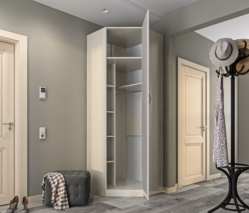 Для одежды, Шкаф угловой Гранд / Ливерпуль СБ-3507 Дуб Приморский Белый/МДФ Классика Светлый