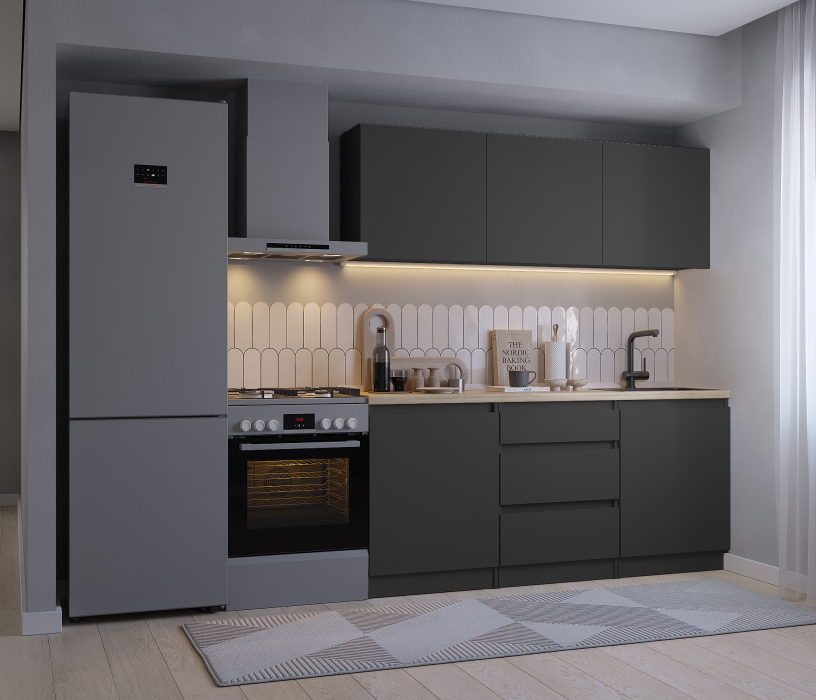 Кухонные гарнитуры, Кухонный гарнитур Леон прямой 180 см, диамант серый