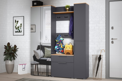 Шкаф для одежды Октава 13.338, серый графит, дуб золотой крафт