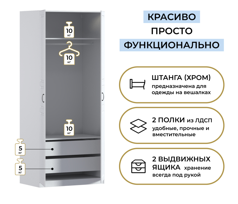 В спальню, Шкаф двухдверный Макс 1000 мм, вариант №3 (ЛДСП/МДФ)