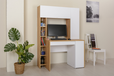 Стол компьютерный Комфорт 12.71, дуб золотой крафт, белая аляска