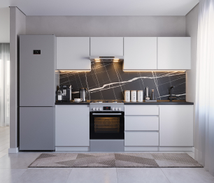 Кухонный гарнитур Леон прямой 240 см, белый