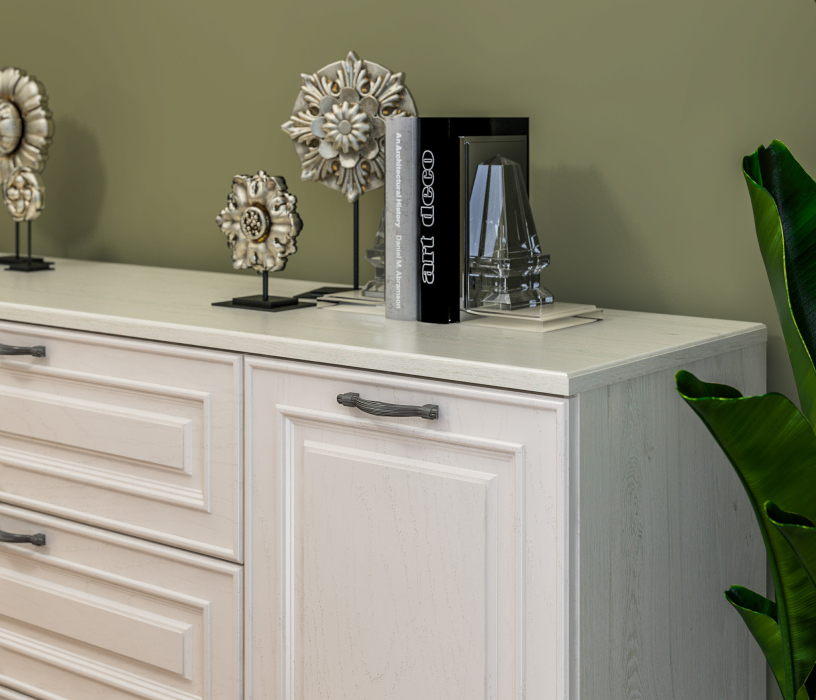 Комоды, Комод Гранд / Ливерпуль СБ-3526 Дуб Приморский Белый/МДФ Классика Светлый