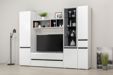 Шкаф с ящиком Сидней 13.202, белый премиум, черный, белый глянец